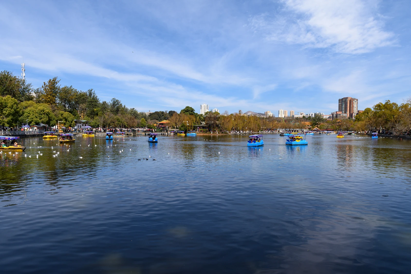 A wide blue-water view across Green Lake Park in Kunming