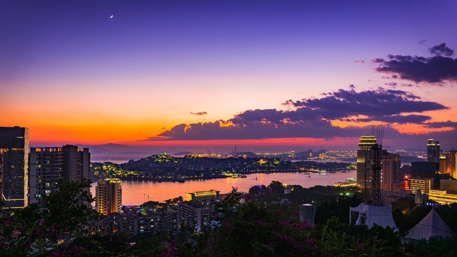 Sunset colors over Gulangyu Island and Xiamen’s waterfront
