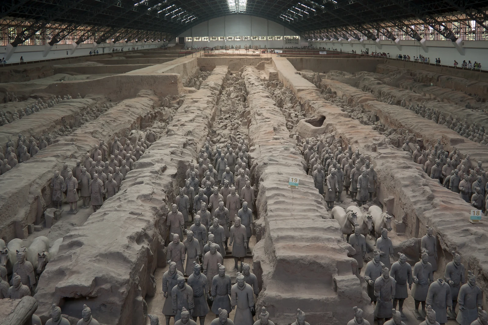 Long ranks of Terracotta Army warriors in Pit One near Xi’an