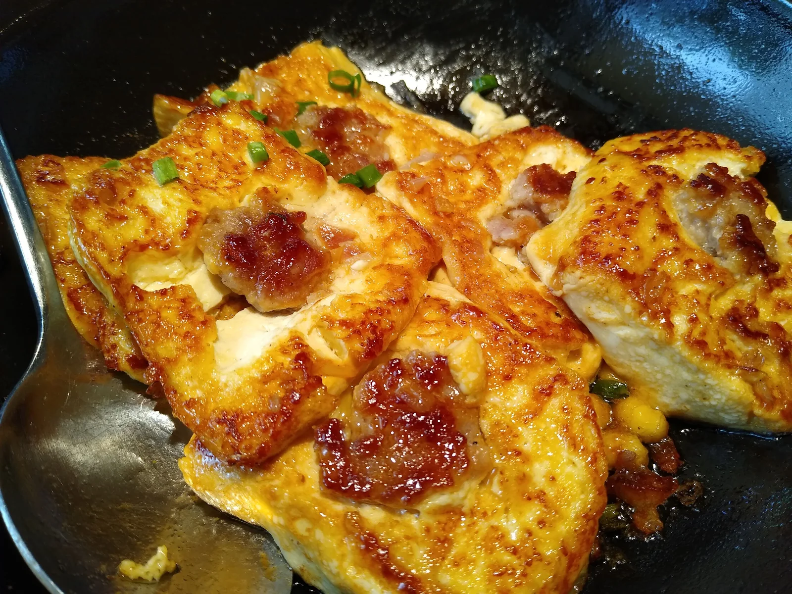 Pan-fried Hakka tofu pieces stuffed with minced meat